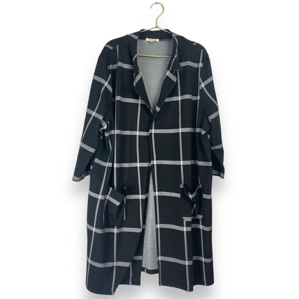 Don't Stop Believing Womans Open Front Black‎ White Cardigan Size 2X 0134